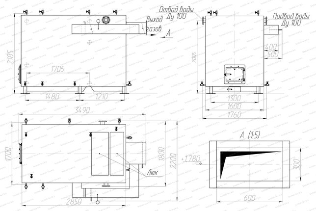 Котел 1000 кВт без дымососа чертеж